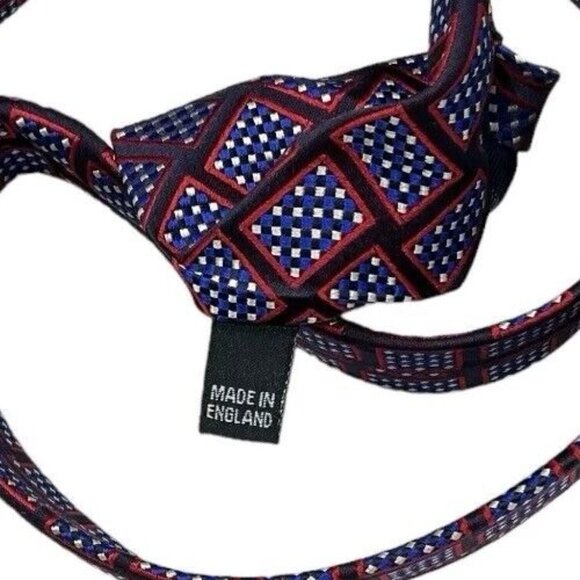 DUCHAMP Men's 100% Silk Necktie LUXURY Tie Blue Red Geometric W:3" EUC - Picture 3 of 5
